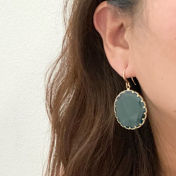 Unsigned Blue Topaz Faceted Glass Round Bezel Drop Earrings 11.8g - Picture 2 of 15